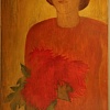 Е.П. Журухин. Молодая женщина и георгины. 1973. Оргалит, масло